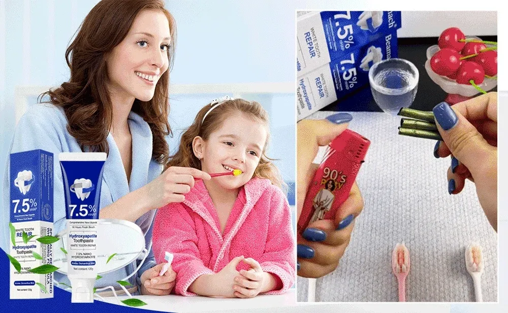 Family using nano hydroxyapatite toothpaste